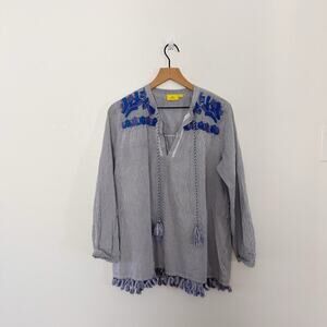 Roller Rabbit Women's Blue Floral Embroidered Pullover Tunic Size Medium